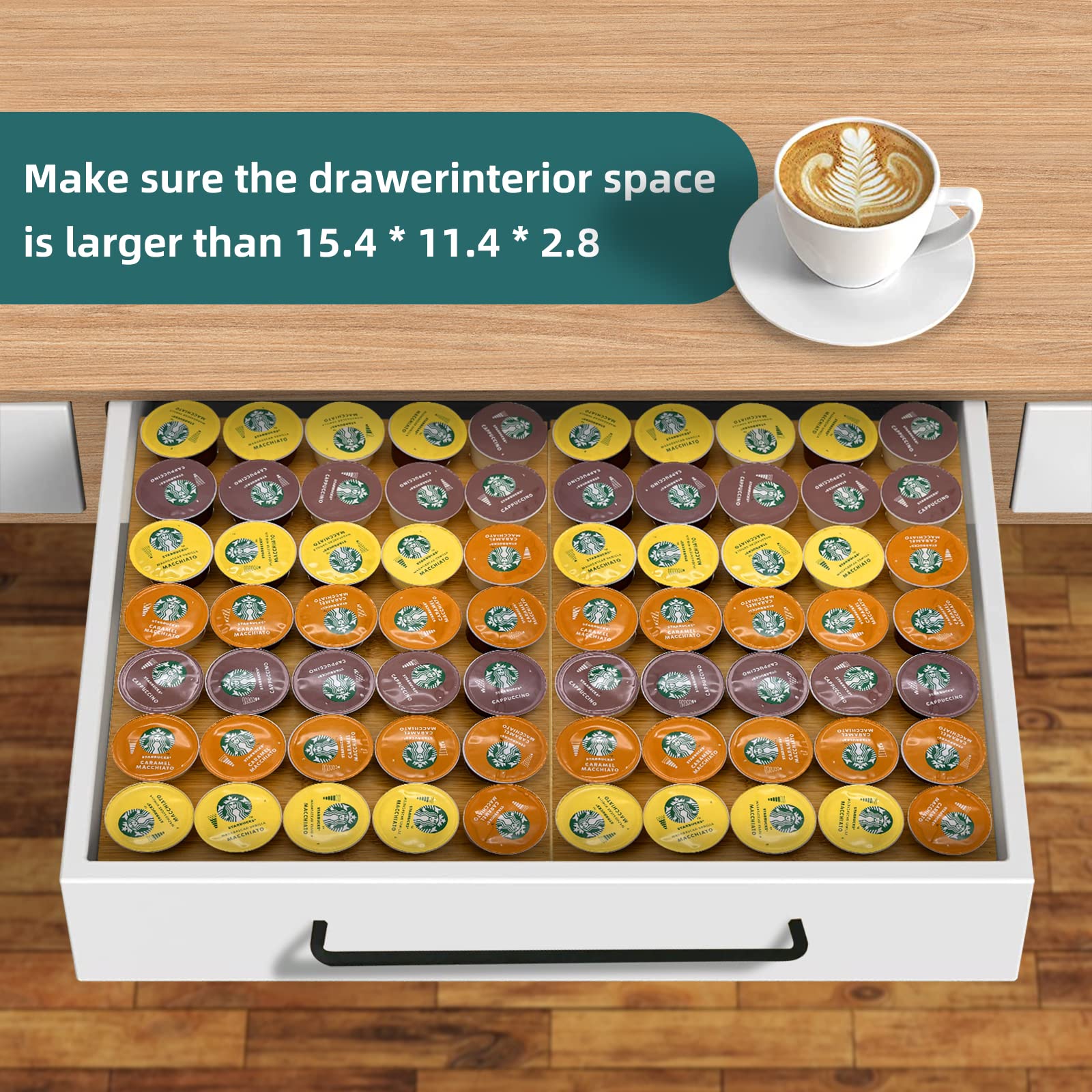 Bayting Bamboo K Cup Holder, K Cup Drawer Organizer Insert, Coffee Pod Holder for K Cups, Organizers for Kcup Coffee Station Drawer (35 Slots)