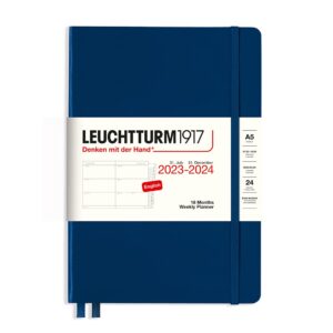 leuchtturm1917 - weekly planner 18-month hardcover medium a5, jul. 2023 - dec. 2024, english, hardcover, navy