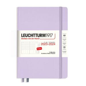 leuchtturm1917 - academic week planner 18-month hardcover medium a5, jul. 2023 - dec. 2024, english, hardcover, lilac