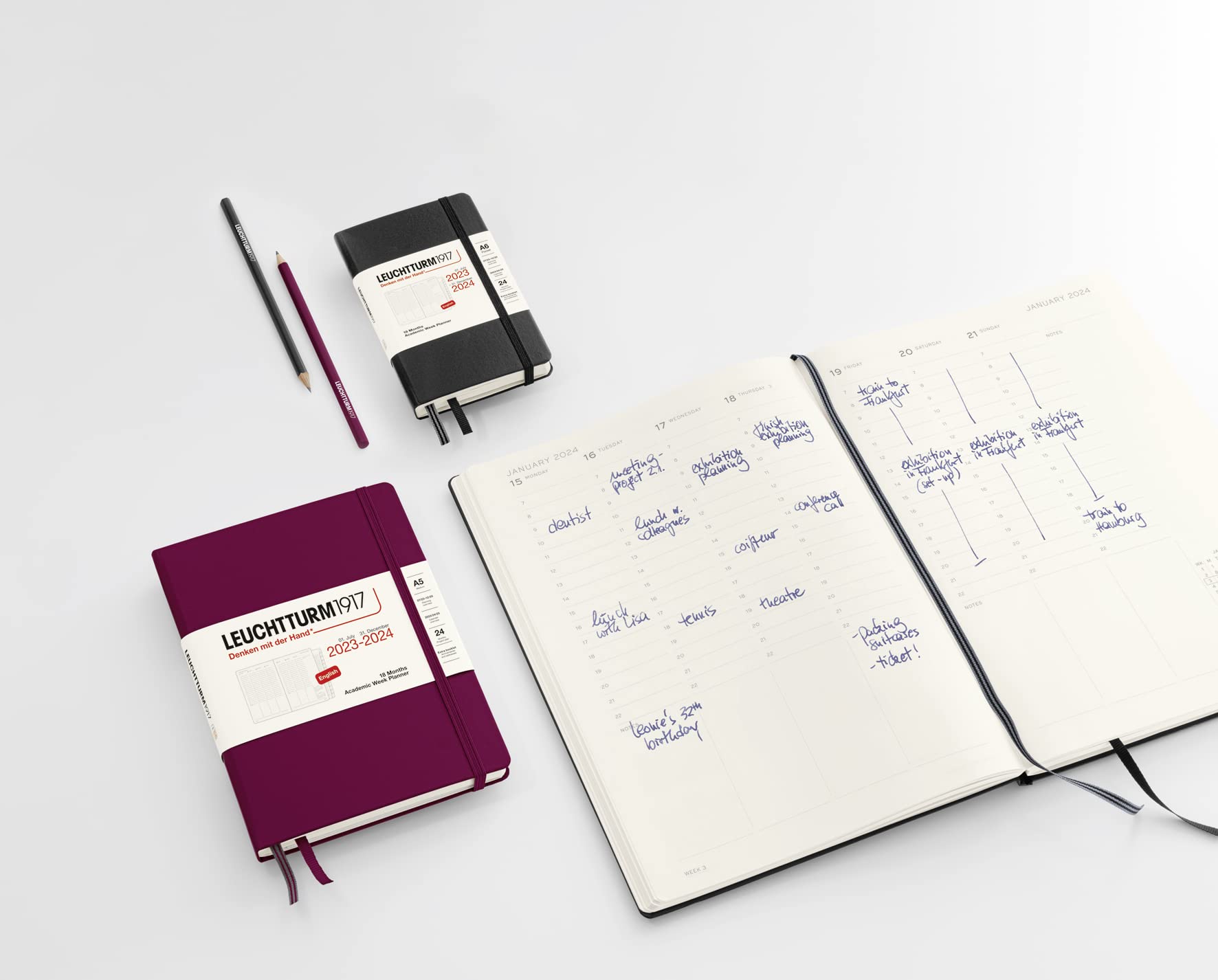 LEUCHTTURM1917 - Academic Week Planner 18-month Hardcover Medium A5, Jul. 2023 - Dec. 2024, English, Hardcover, Lilac