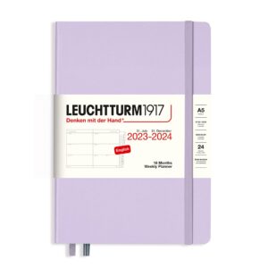 leuchtturm1917 - weekly planner 18-month hardcover medium a5, jul. 2023 - dec. 2024, english, hardcover, lilac