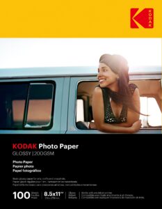 kodak photo paper, 8.0 mil 200gsm, glossy, 8-1/2 x 11, 100 sheets/pack