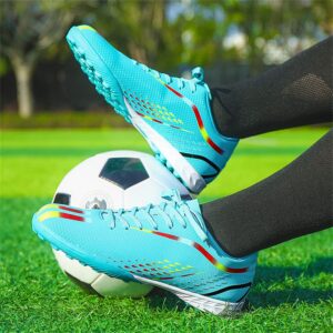 MDPCX Unisex Soccer Sneakers are Light, Breathable, Non-Slip and Shock-Absorbing, and The Youth high-top Indoor Lawn Training Hard Bottom TF/AG. Blue