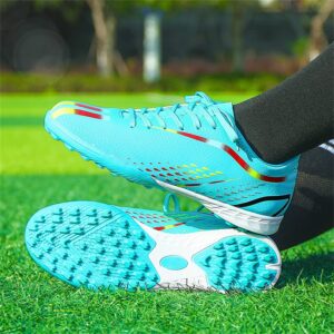 MDPCX Unisex Soccer Sneakers are Light, Breathable, Non-Slip and Shock-Absorbing, and The Youth high-top Indoor Lawn Training Hard Bottom TF/AG. Blue