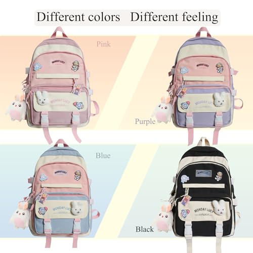 YJMKOI Kawaii Girl backpack with Cute Plush Doll Pendant Cute Elementary Schoolbag,Aesthetic Backpack for Teen Girls (Purple)