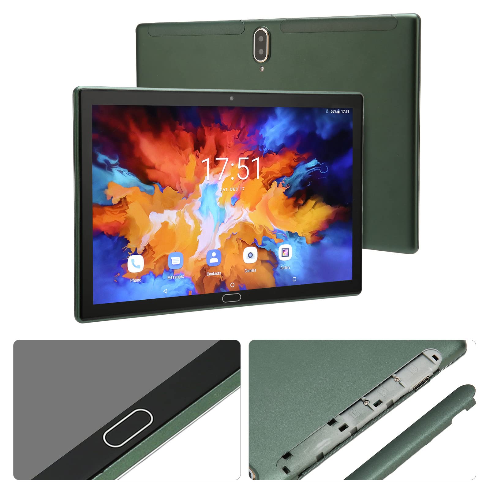 10.1 Inch Business Tablet for Android 11.0, 1920x1200 IPS 8 Core, 128GB ROM 8GB RAM, 5G WiFi Calling Cellphone Tablet with Night Reading Mode, for Learning, Working, US Plug (Green)