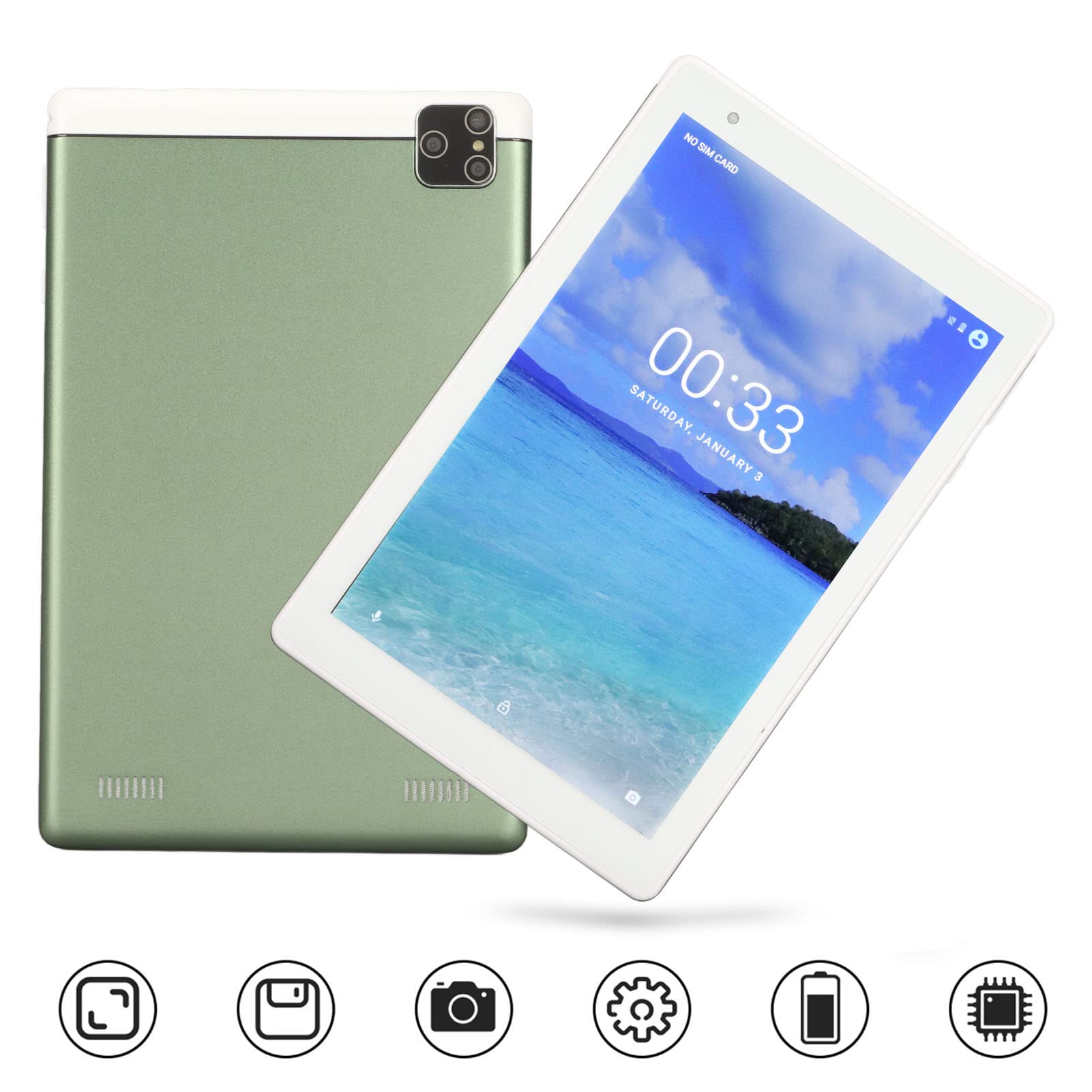 8.1 Inch Tablet for Android 10, 4GB RAM 64GB ROM 2.4G 5G WiFi Gaming Tablet, Dual Cards Dual Standby Calling Tablet, for Learning, Working, Office, Green