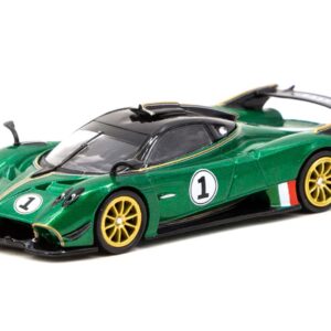 Pagani Huayra R #1 Verde Trifoglio Green Metallic w/Black Top and Gold Stripes Global64 Series 1/64 Diecast Model Car by Tarmac Works T64G-TL035-GR