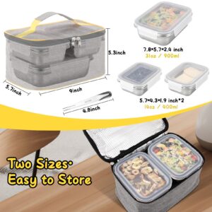 Cykorxicc 304 Stainless Steel food Containers with Lids for kids & adults, Leakproof lunch box with Insulated Bag & Utensils, Meal Prep Snack Containers for Daycare/School（31oz+14oz*2）