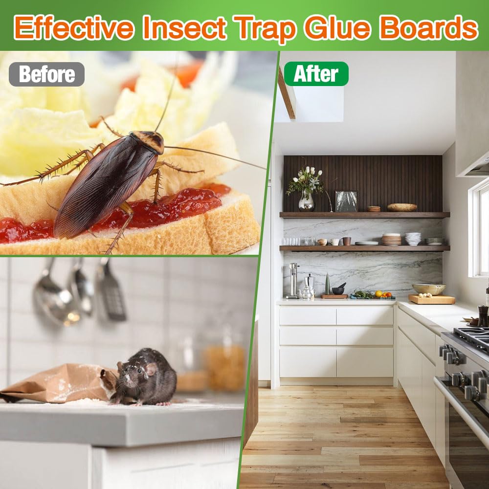 30 PCS Cricket Traps Indoor for Trapping Insects, Mice, Spiders, Bugs, Crickets, Scorpions, Roaches, Super Sticky & Non-Toxic Glue Board Pre-Baited with Fruity Scent Attractant - 9.5 x 3.15 in