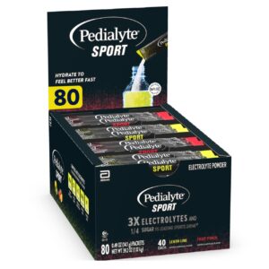 pedialyte sport electrolyte powder packets hydration station, variety pack, 80 count