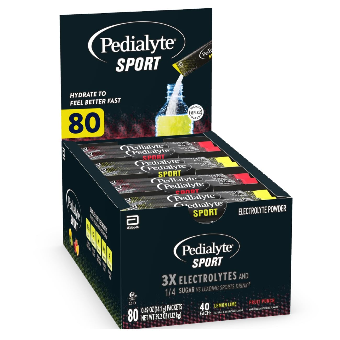 Pedialyte Sport Electrolyte Powder Packets Hydration Station, Variety Pack, 80 count