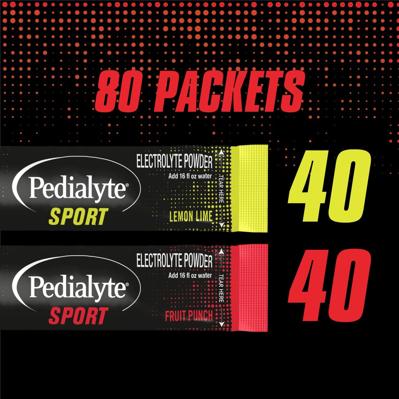 Pedialyte Sport Electrolyte Powder Packets Hydration Station, Variety Pack, 80 count