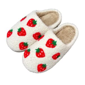 GJIKE Women's Men's Evil Eyes Slippers Winter Fuzzy Memory Foam Fluffy Warm House Shoes Strawberry 43-44