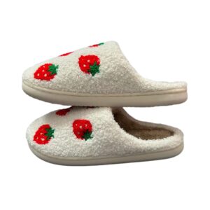 GJIKE Women's Men's Evil Eyes Slippers Winter Fuzzy Memory Foam Fluffy Warm House Shoes Strawberry 39-40