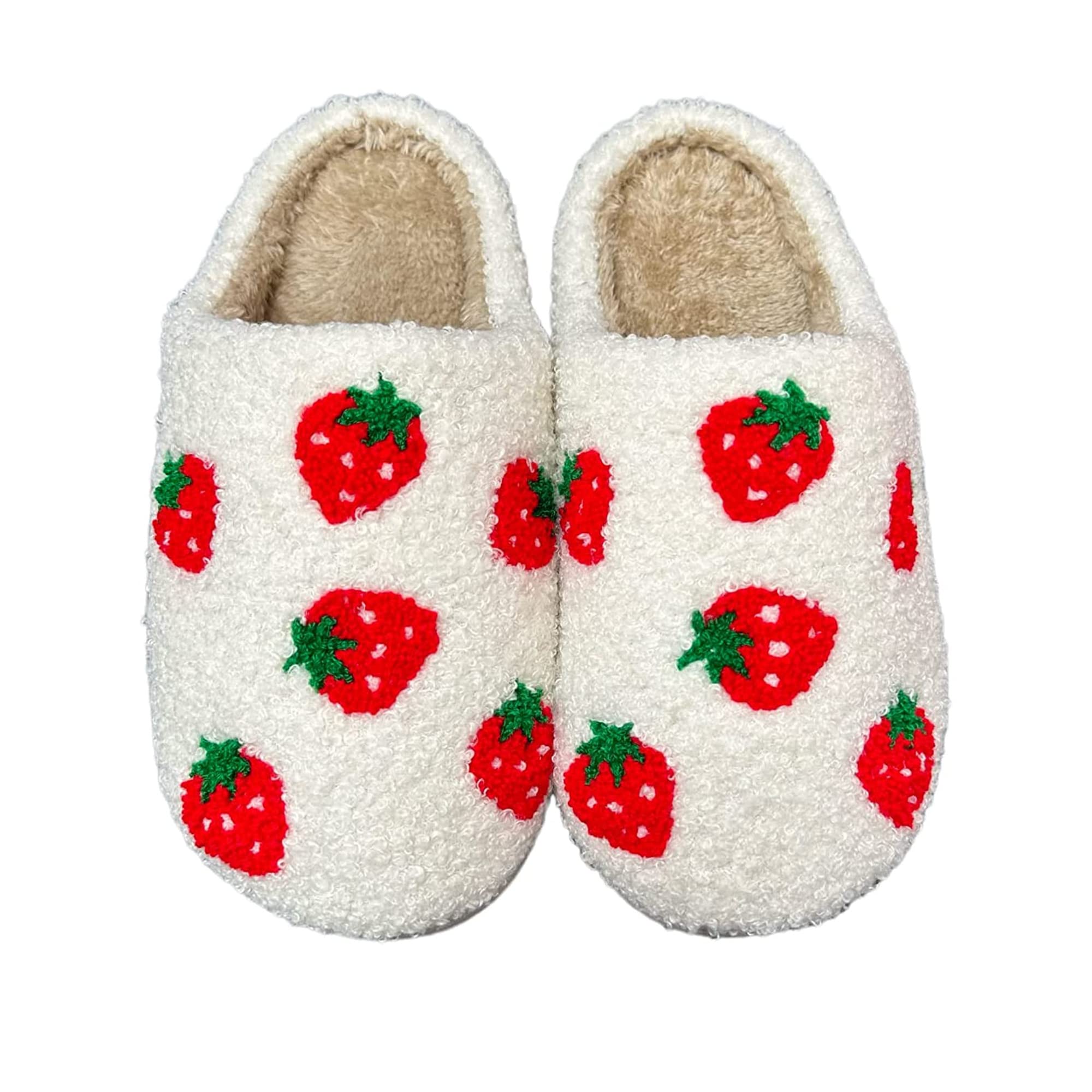 GJIKE Women's Men's Evil Eyes Slippers Winter Fuzzy Memory Foam Fluffy Warm House Shoes Strawberry 39-40