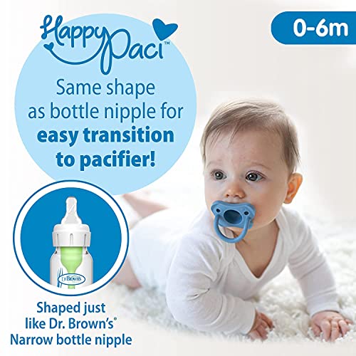 Dr. Brown’s Anti-Colic Options+ Baby Bottles 8 oz, Level 1 Nipple, 4 Pack, Blue Nature, 0m+ with Sterilizer, Bottle Brush, and HappyPaci Pacifier 0-6m, Blue Gift Set