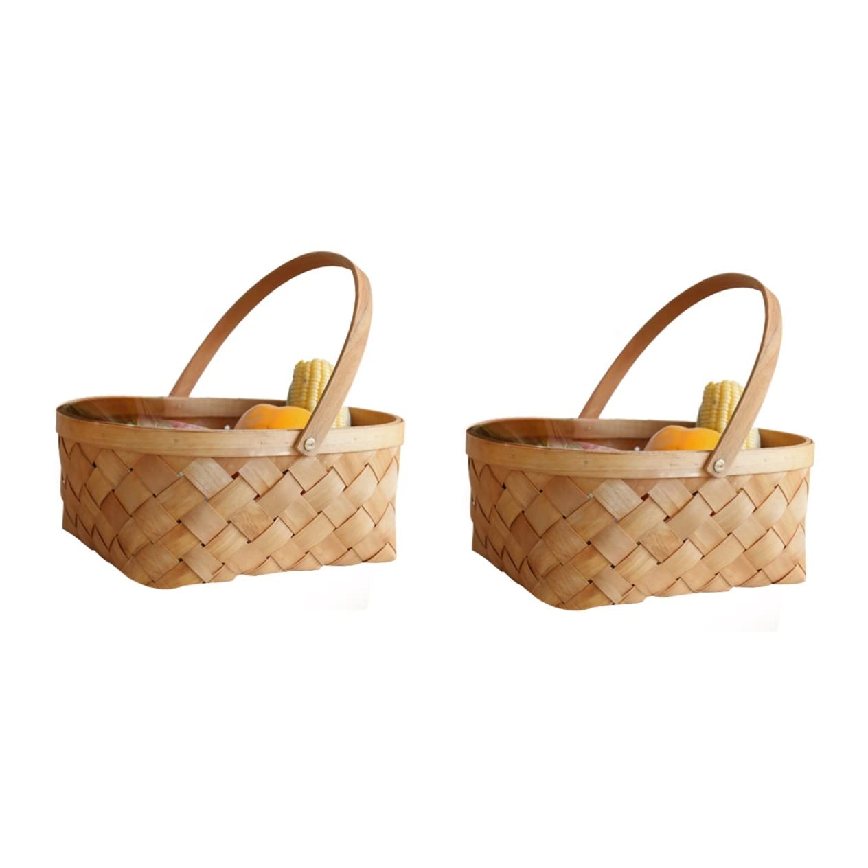 2pcs Wicker Storage Basket with Lid Snack Containers Basket Organizer Wicker Baskets with Handles Wood Chip Woven Woodchip Basket Wooden Rattan Storage Container Filler Boy