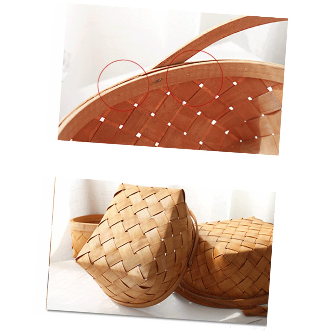 2pcs Wicker Storage Basket with Lid Snack Containers Basket Organizer Wicker Baskets with Handles Wood Chip Woven Woodchip Basket Wooden Rattan Storage Container Filler Boy