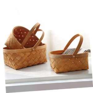 2pcs Wicker Storage Basket with Lid Snack Containers Basket Organizer Wicker Baskets with Handles Wood Chip Woven Woodchip Basket Wooden Rattan Storage Container Filler Boy