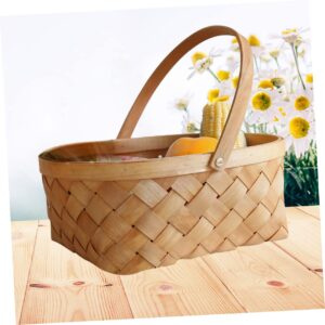 2pcs Wicker Storage Basket with Lid Snack Containers Basket Organizer Wicker Baskets with Handles Wood Chip Woven Woodchip Basket Wooden Rattan Storage Container Filler Boy