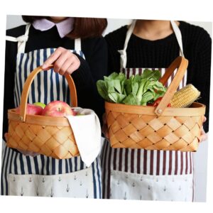 2pcs Wicker Storage Basket with Lid Snack Containers Basket Organizer Wicker Baskets with Handles Wood Chip Woven Woodchip Basket Wooden Rattan Storage Container Filler Boy