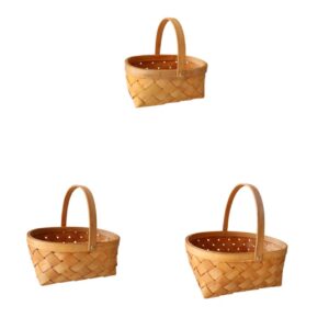 2pcs Wicker Storage Basket with Lid Snack Containers Basket Organizer Wicker Baskets with Handles Wood Chip Woven Woodchip Basket Wooden Rattan Storage Container Filler Boy