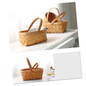 2pcs Wicker Storage Basket with Lid Snack Containers Basket Organizer Wicker Baskets with Handles Wood Chip Woven Woodchip Basket Wooden Rattan Storage Container Filler Boy