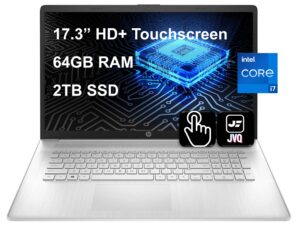 hp newest pavilion laptop, 17.3" hd+ touchscreen (1600 x 900), 12th gen intel core i7-1255u 10 core processor, 64gb ram, 2tb ssd, backlit keyboard, numeric keypad, windows 11 home, silver