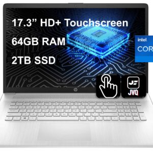 hp Newest Pavilion Laptop, 17.3" HD+ Touchscreen (1600 x 900), 12th Gen Intel Core i7-1255U 10 Core Processor, 64GB RAM, 2TB SSD, Backlit Keyboard, Numeric Keypad, Windows 11 Home, Silver