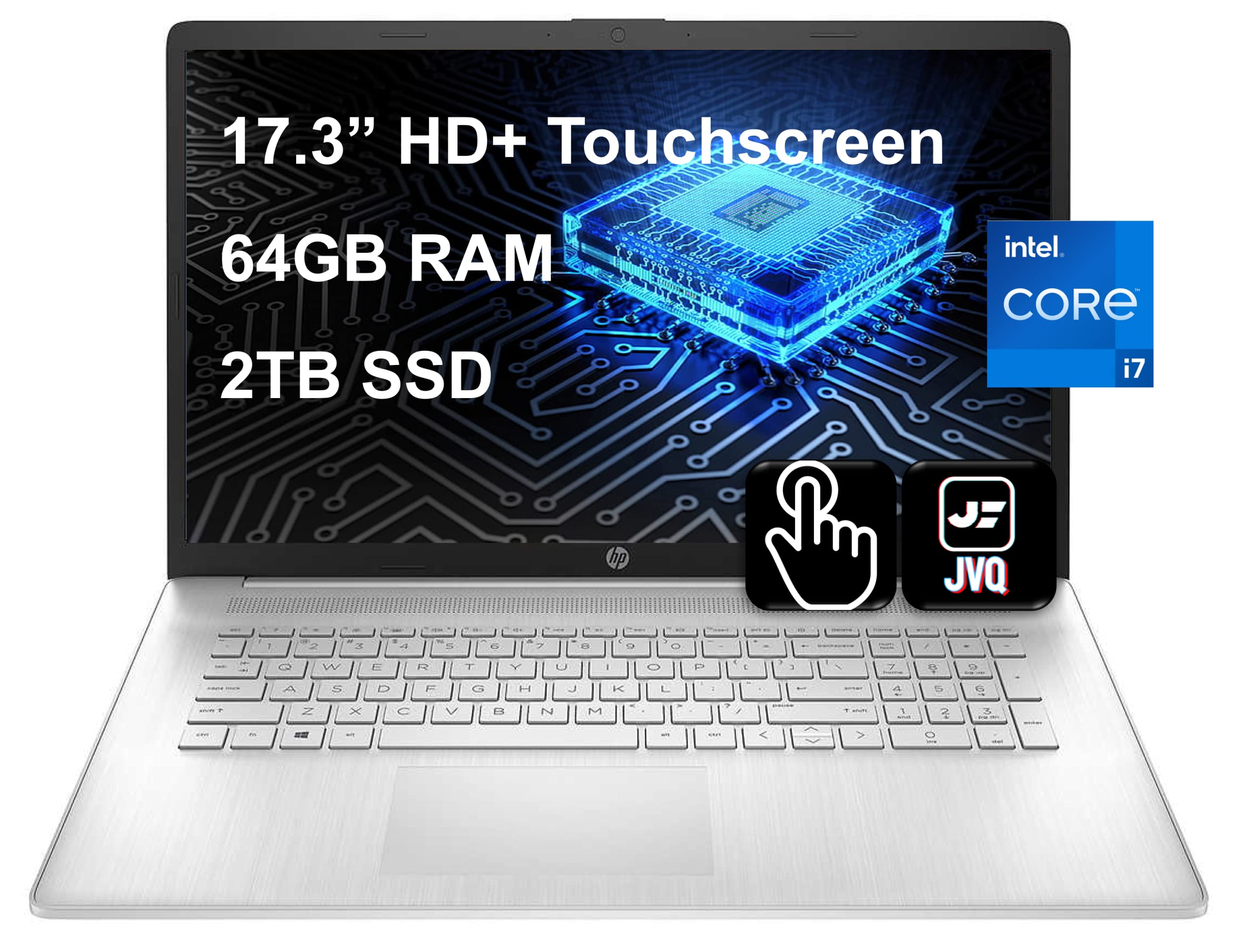 hp Newest Pavilion Laptop, 17.3" HD+ Touchscreen (1600 x 900), 12th Gen Intel Core i7-1255U 10 Core Processor, 64GB RAM, 2TB SSD, Backlit Keyboard, Numeric Keypad, Windows 11 Home, Silver