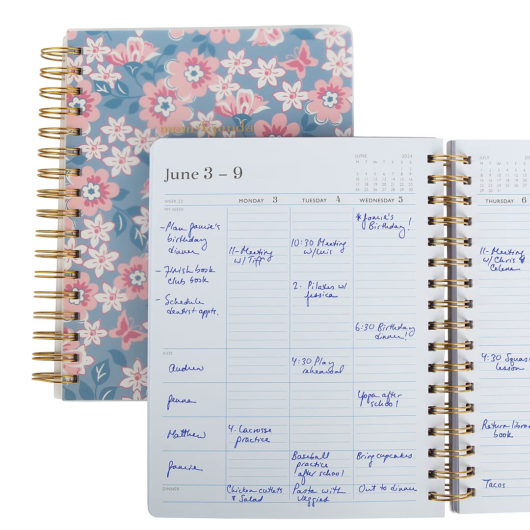 momAgenda Desktop 2024 Spiral Day Planner | July 2023 - December 2024 | Daily Monthly Unique Week-At-A-View Layout. (Botanical Garden)