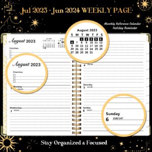 Planner 2023-2024 - July 2023-June 2024 Academic Planner Weekly Monthly Planner Twin-Wire Binding Hardcover 2023 Planner with Elastic Closure Monthly Tabs Thick Paper Round Corner