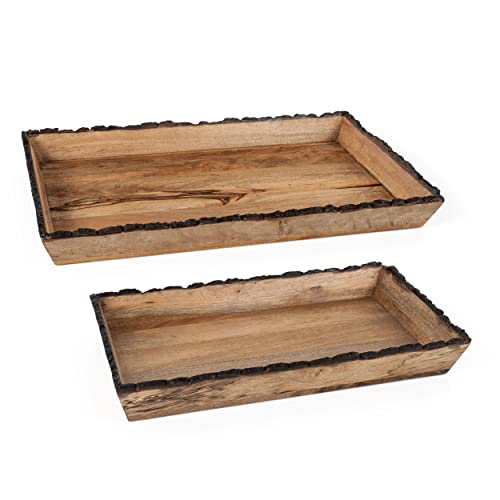 Darius Rectangle Wood Trays, Set of 2 Dining Room Table Centerpiece, Kitchen Island Décor Decorative Tray
