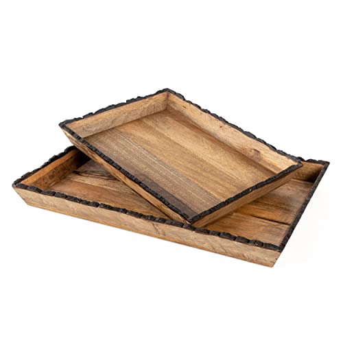 Darius Rectangle Wood Trays, Set of 2 Dining Room Table Centerpiece, Kitchen Island Décor Decorative Tray