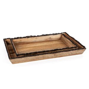 Darius Rectangle Wood Trays, Set of 2 Dining Room Table Centerpiece, Kitchen Island Décor Decorative Tray