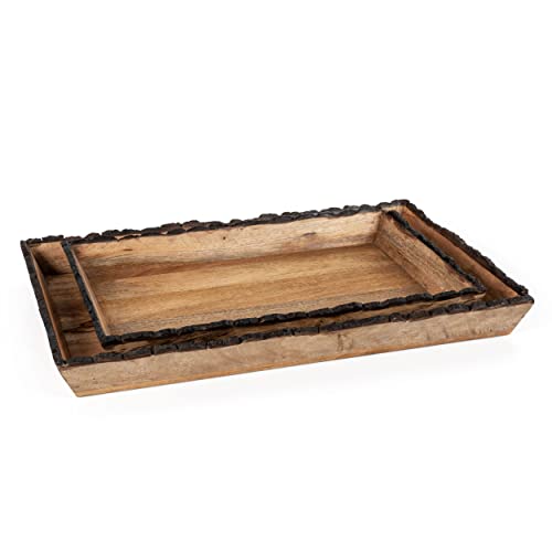 Darius Rectangle Wood Trays, Set of 2 Dining Room Table Centerpiece, Kitchen Island Décor Decorative Tray