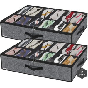 friday monkey sturdy under bed shoe storage organizers 2 pack, fit total 24 pairs, large underbed closet shoes box container bag with clear cover, breathable, 29.3x23.6x5.9 inches, black, zmbcubsb2p