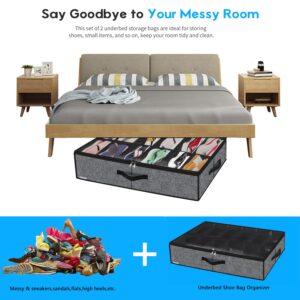 Friday Monkey Sturdy Under Bed Shoe Storage Organizers 2 Pack, Fit Total 24 Pairs, Large Underbed Closet Shoes Box Container Bag with Clear Cover, Breathable, 29.3x23.6x5.9 inches, Black, ZMBCUBSB2P