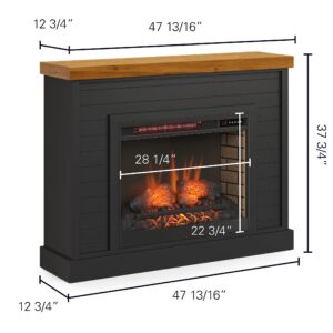 Bridgevine Home Washington Modern Farmhouse Electric Fireplace with Mantel, 48 inches, Poplar and Knotty Alder Solid Wood, Black and Whiskey Finish