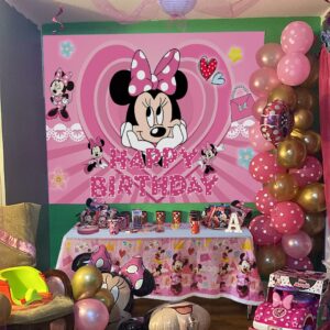 5x3ft Pink Mouse Party Supplies Photography Backdrop Princess Girls Birthday Background 1st 2nd 3rd Decoration for Kids Baby Shower Banner Photo Studio Props