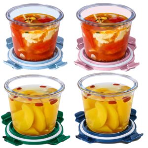 x.ssttxn 3-cup/24 ounce glass food storage containers, round glass soup container with airtight lids, leak-proof soup stew food storage and meal prep container, microwave freezer safe, set of 4(clear)
