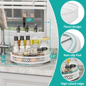 Ovicar Lazy Susan Turntable Organizer - 13 inch Rotating Spice Rack Metal Lazy Susan for Cabinet Pantry Kitchen Countertop Dining Table Cupboard Bathroom Vanity Refrigerator White