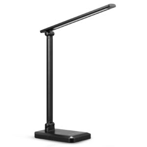 macasa led desk lamp with usb charging port whole white black for home office essentials table lamp with eye-caring 4 color temperature touch control stepless dimming for college dorm (black)
