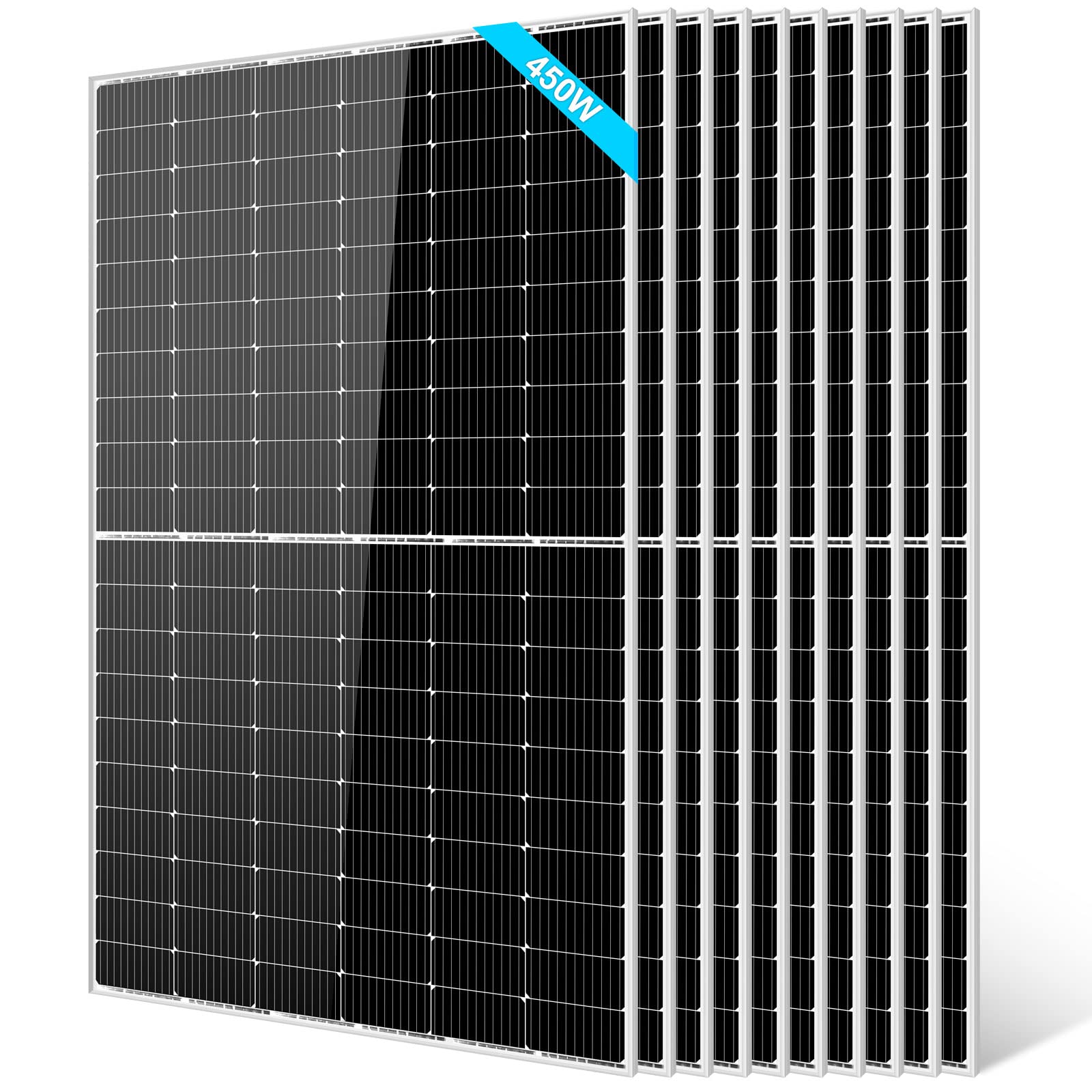 SUNGOLDPOWER 10pcs 450W Monocrystalline Solar Panel,Grade A Solar Cell, Waterproof IP67,High Efficiency PV Module for RV,Home,House,Boat,Farm,Off Grid and On Grid System (10 Pack of 450W),Black