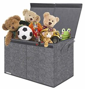 friday monkey large toy storage box organizer with removable lids & reinforced handles 2 pack, sturdy collapsible toys chest bin basket for kids, boys, girls room, 25x13x16inch, dark grey, zmbcwjx2p