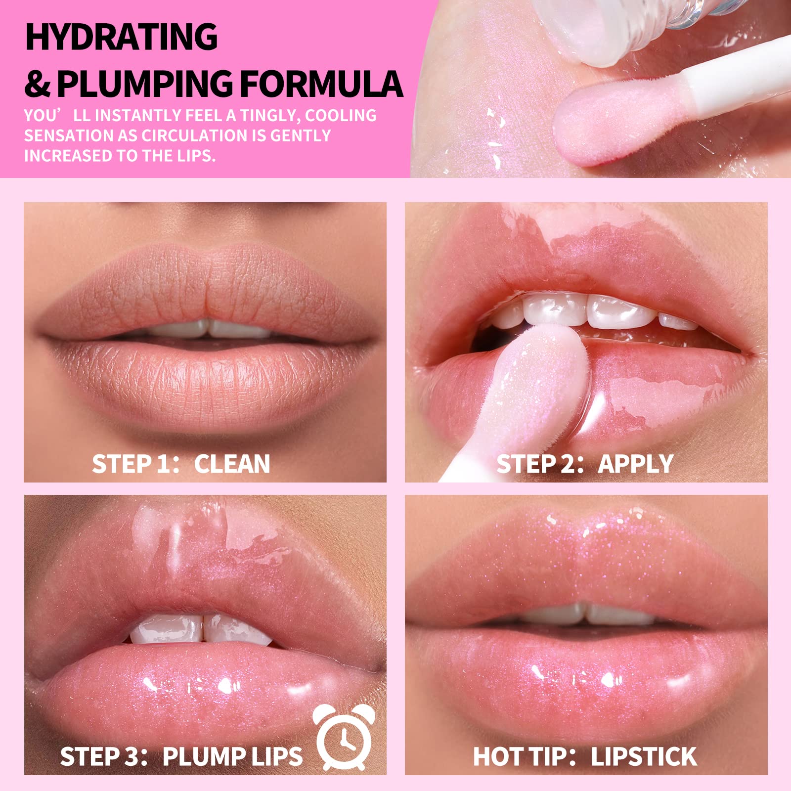 KIMUSE Lip Plumper Gloss, Moisturizing Lip Gloss, Long -Wearing Plumping Gloss, Hydrating and Plumping Lips