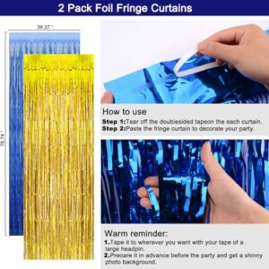 Navy Blue Gold Birthday Party Decorations for Men Women,Happy Birthday Banner Decorations Party Supplies Backdrop Confetti Balloons Tablecloth Foil Fringe Curtains Hanging Swirls Decors for Boys Girls