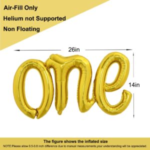 Gold One Balloons for First Birthday, 40 Inch Big Large Giant Number One Gold Balloon and Script Letter One Banner, One Party Decorations, First Birthday Decorations for Boy or Girl