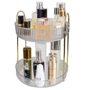 retoongking rotating makeup organizer，2 tier lazy susan spinning skincare organizer,360 rotating perfume organizer, large capacity cosmetics storage box vanity shelf countertop (2 tiers,clear)